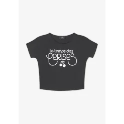 T-shirt fille Musgi noir imprimé en coton