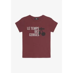 T-shirt fille Nastiagi bordeaux imprimé rouge en coton
