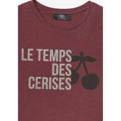 T-shirt fille Nastiagi bordeaux imprimé rouge en coton