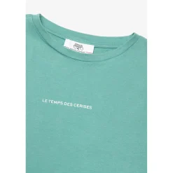 T-shirt fille Vinagi vert menthe bleu en coton