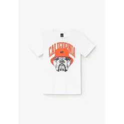 T-shirt garçon Kabibo blanc imprimé en coton