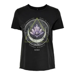 T-shirt Imprimé Col rond Manches courtes noir en coton Gia