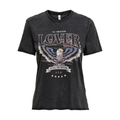 T-shirt Imprimé Col rond Manches courtes noir en coton Hazel