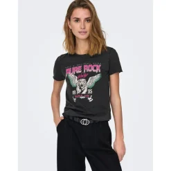 T-shirt Imprimé Col rond Manches courtes noir en coton Hope