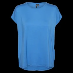 T-shirt longueur regular col rond épaules tombantes manches courtes turquoise Nora en coton