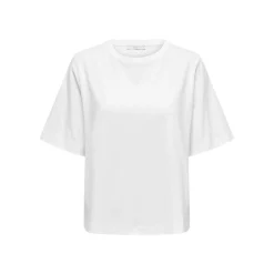 T-shirt loose fit col rond manches chauve-souris manches courtes blanc en coton Fleur
