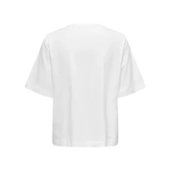 T-shirt loose fit col rond manches chauve-souris manches courtes blanc en coton Fleur