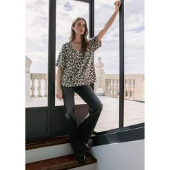 T-shirt manche courte Catlyn marron en coton Zadie