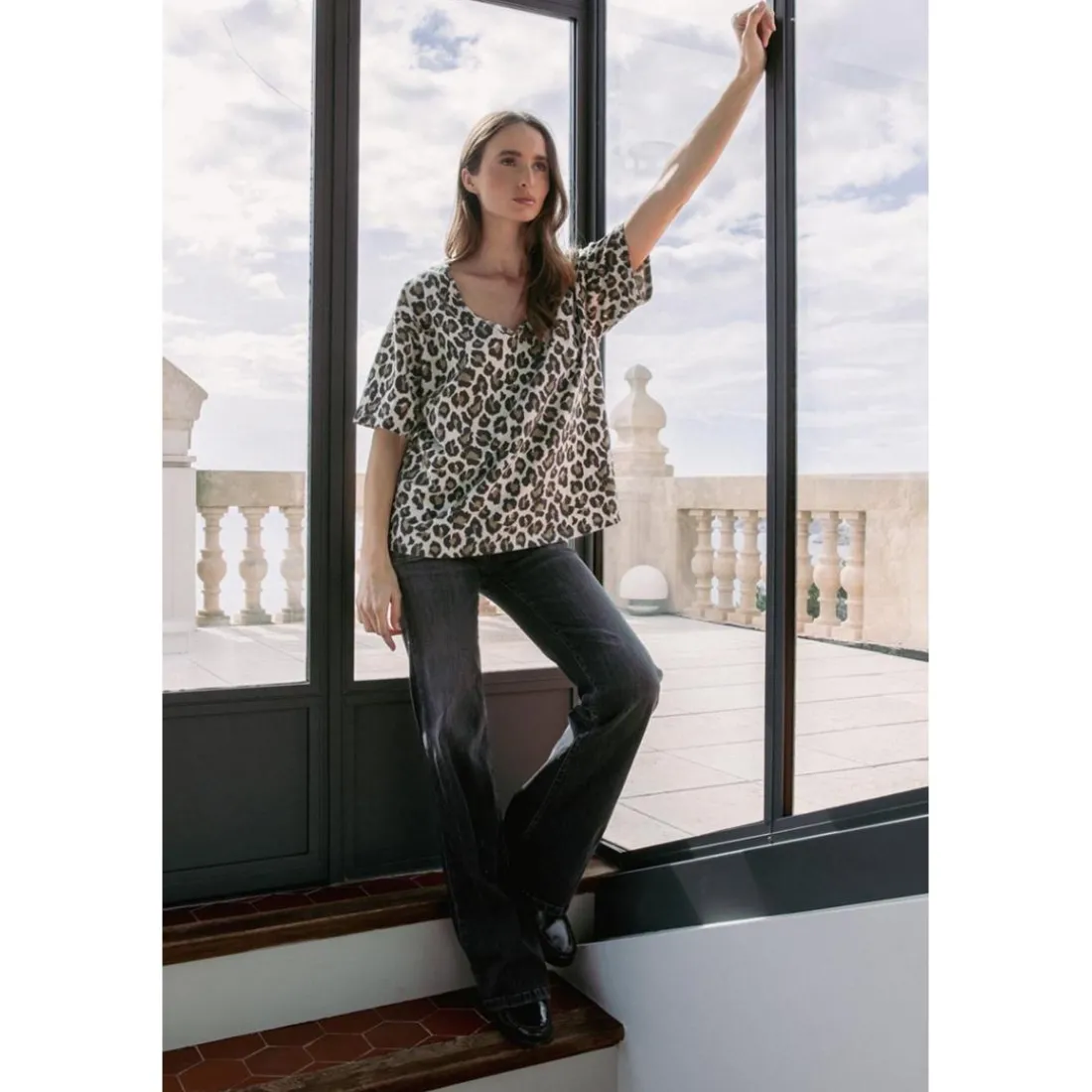T-shirt manche courte Catlyn marron en coton Zadie