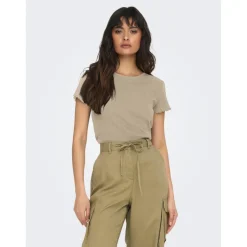 T-shirt marron blanc en coton