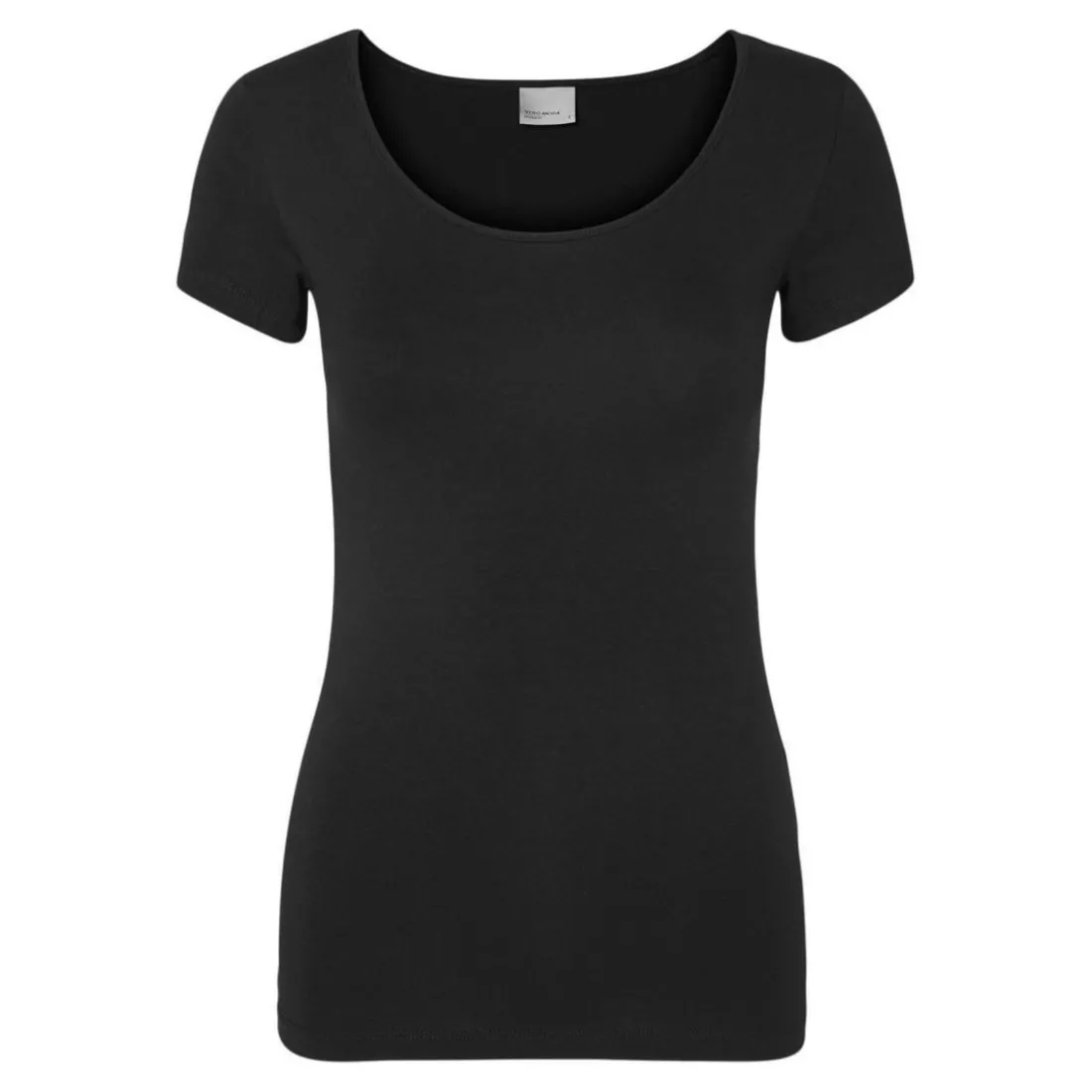T-shirt Regular Fit Col en U Manches courtes noir