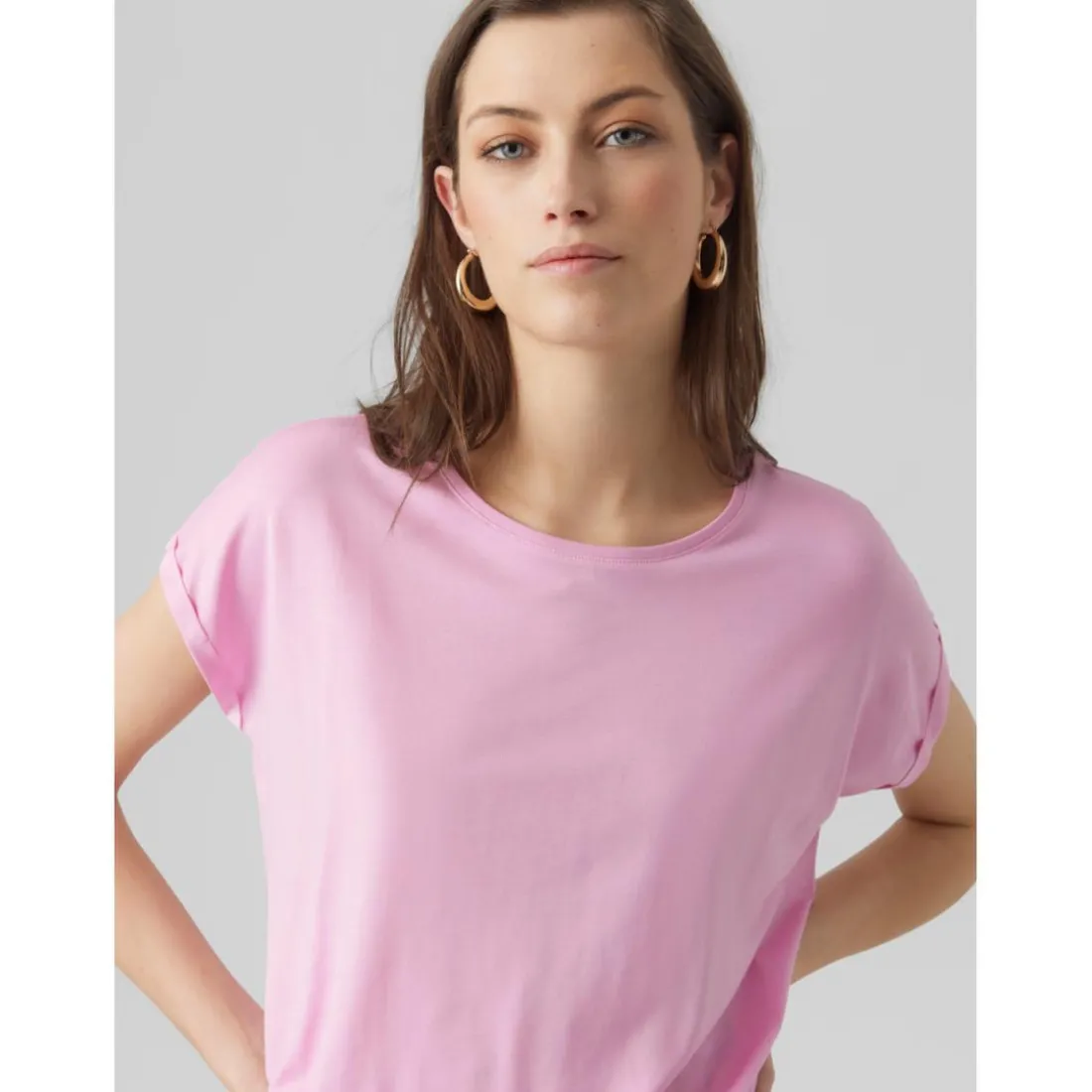 T-shirt Regular Fit Col rond Manches courtes Longueur regular rose Fleur