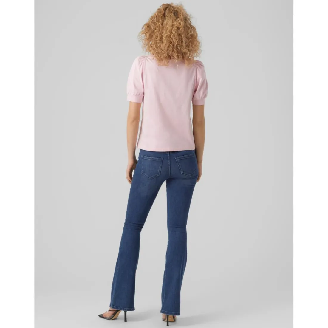 T-shirt Regular Fit Col rond Manches courtes rose en coton Ines