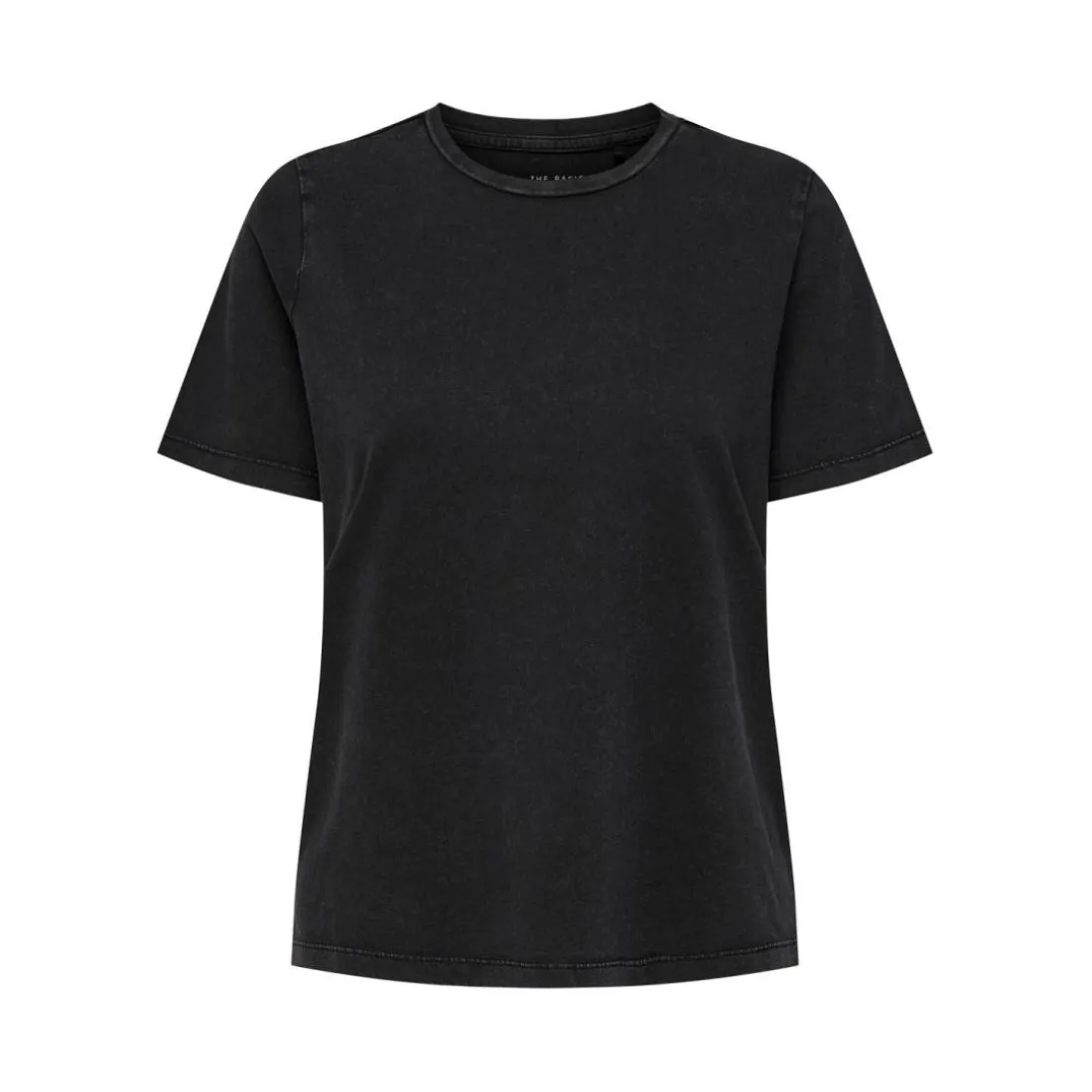T-shirt regular fit col rond manches courtes noir en coton bio Nina