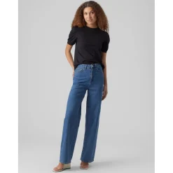T-shirt Regular Fit Col rond Manches courtes noir en coton Maya