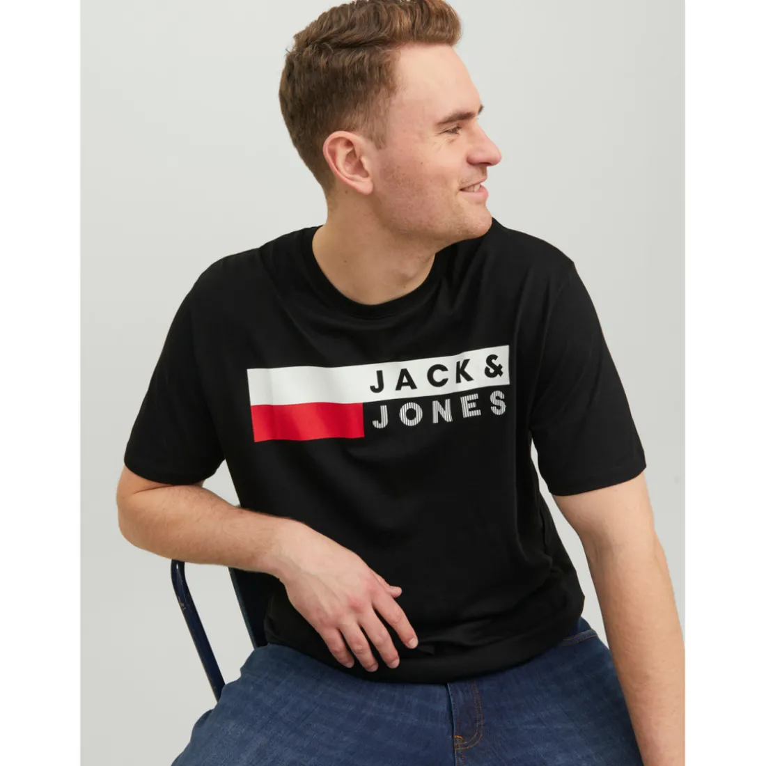 T-shirt Regular Fit Col rond Manches courtes Noir en coton Flynn