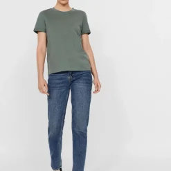 T-shirt Regular Fit Col rond Manches courtes Longueur regular vert en coton Mia