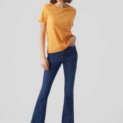 T-shirt Regular Fit Col rond Manches courtes Longueur regular orange en coton