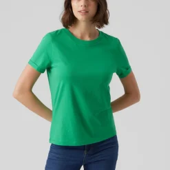 T-shirt Regular Fit Col rond Manches courtes Longueur regular vert en coton Amy