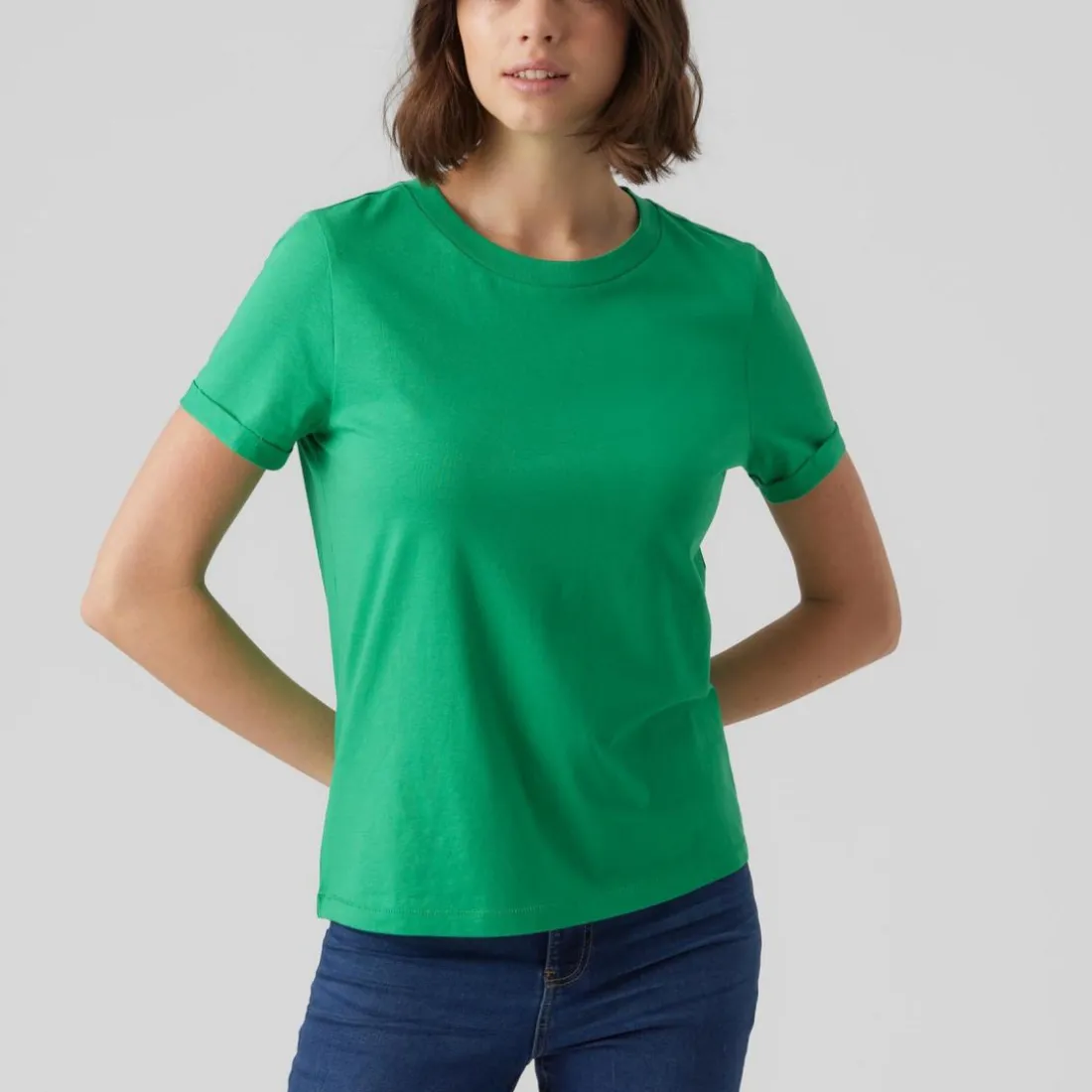 T-shirt Regular Fit Col rond Manches courtes Longueur regular vert en coton Amy