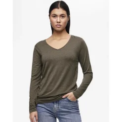 T-shirt regular fit manches longues vert en viscose