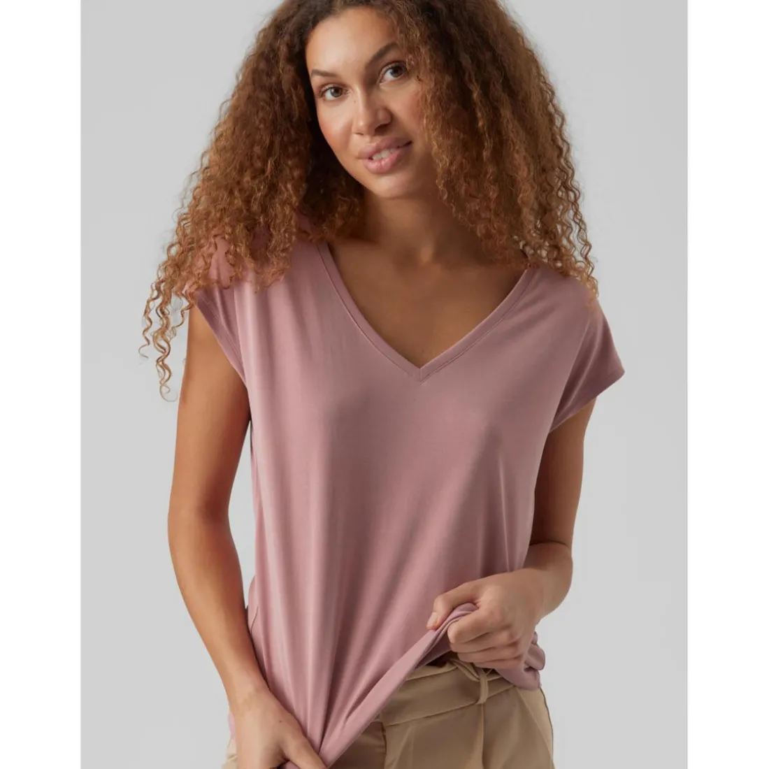 T-shirt Relaxed Fit Col en V Manches courtes Longueur regular rose Pax