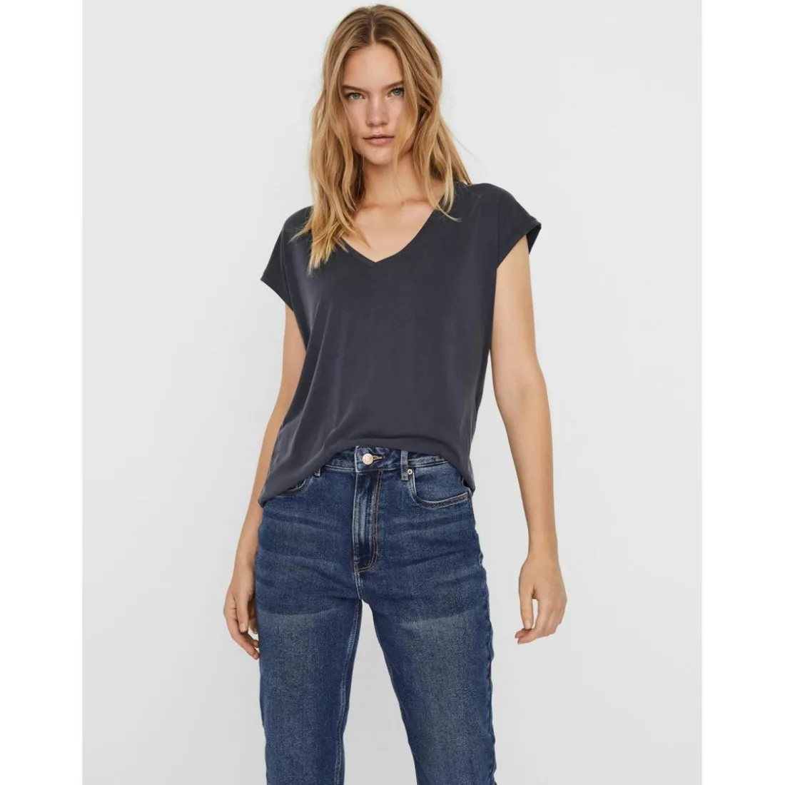T-shirt Relaxed Fit Col en V Manches courtes Longueur regular bleu Lila