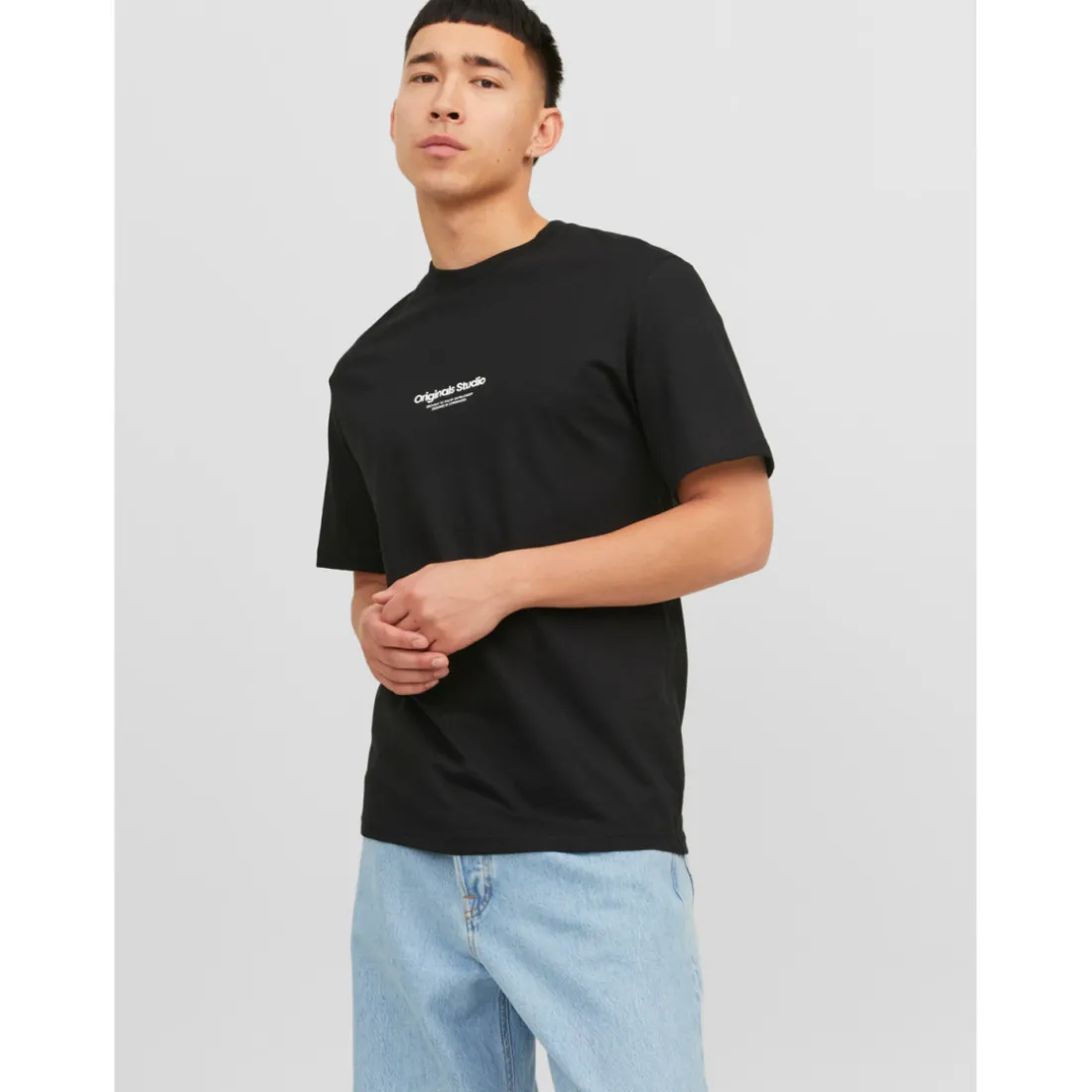 T-shirt Relaxed Fit Col ras du cou Manches courtes Noir en coton Jose