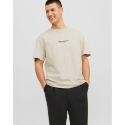T-shirt Relaxed Fit Col ras du cou Manches courtes Gris Clair en coton Tom