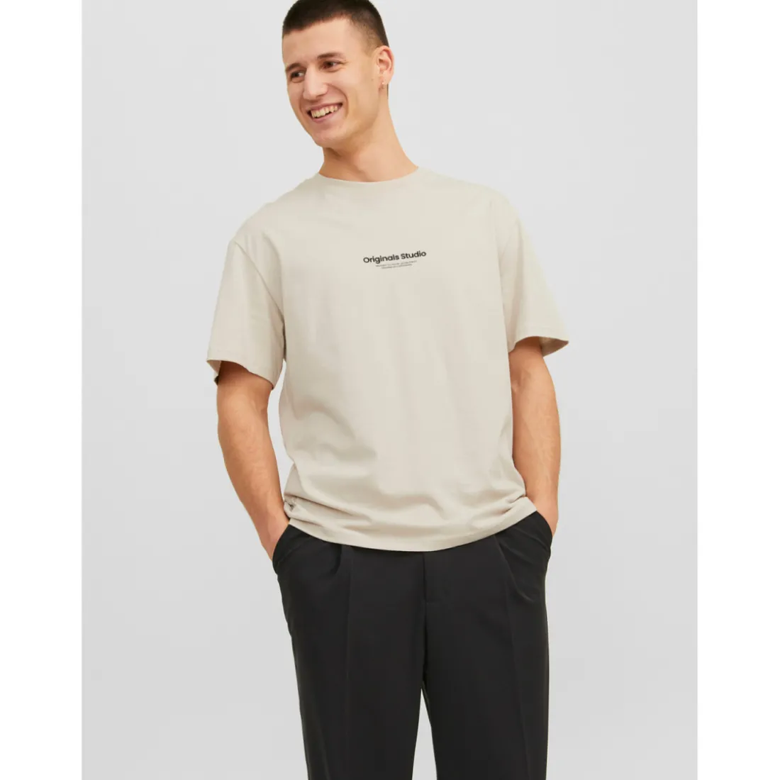 T-shirt Relaxed Fit Col ras du cou Manches courtes Gris Clair en coton Tom