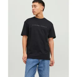 T-shirt Relaxed Fit Col rond Manches courtes Noir en coton Pete