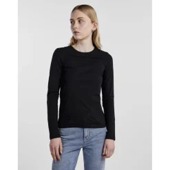 T-shirt slim fit manches longues noir Lina