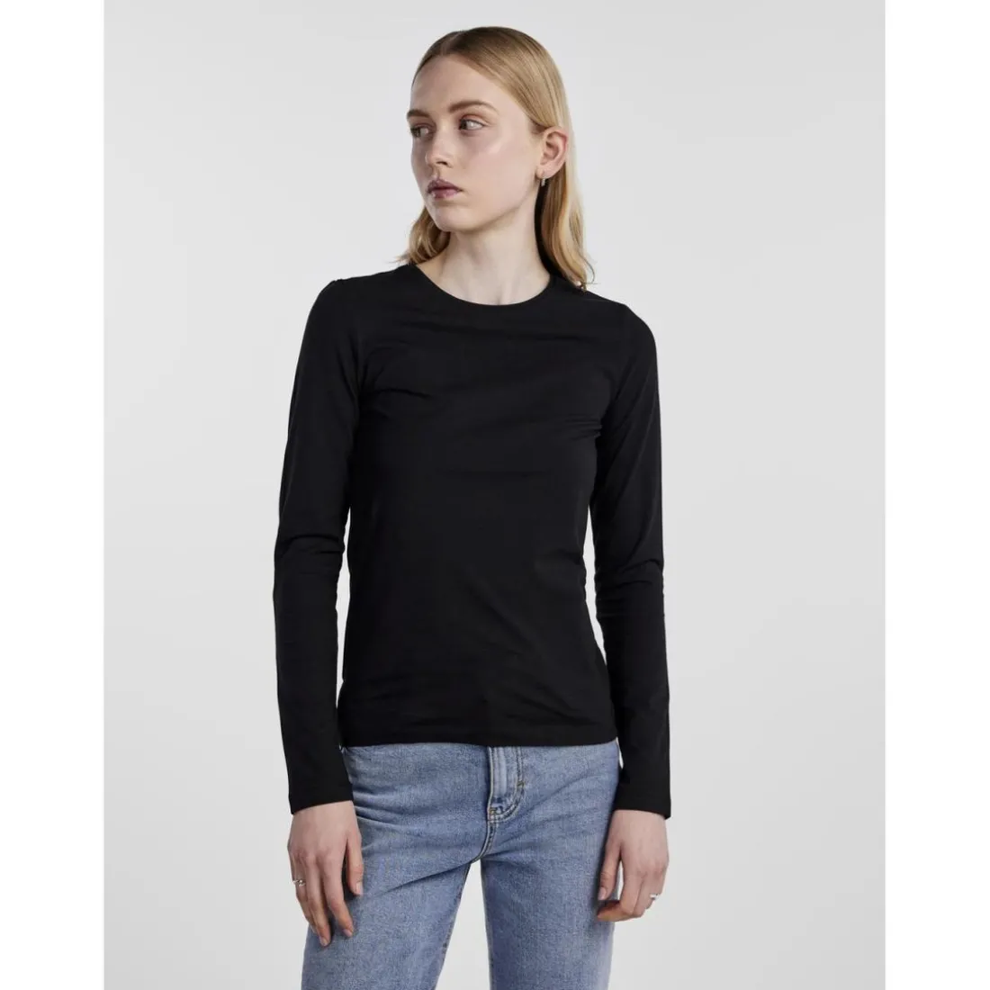 T-shirt slim fit manches longues noir Lina