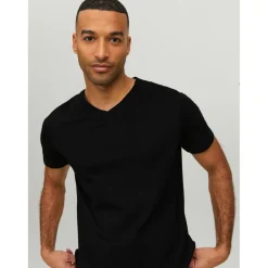 T-shirt Standard Fit Col en V Manches courtes Noir