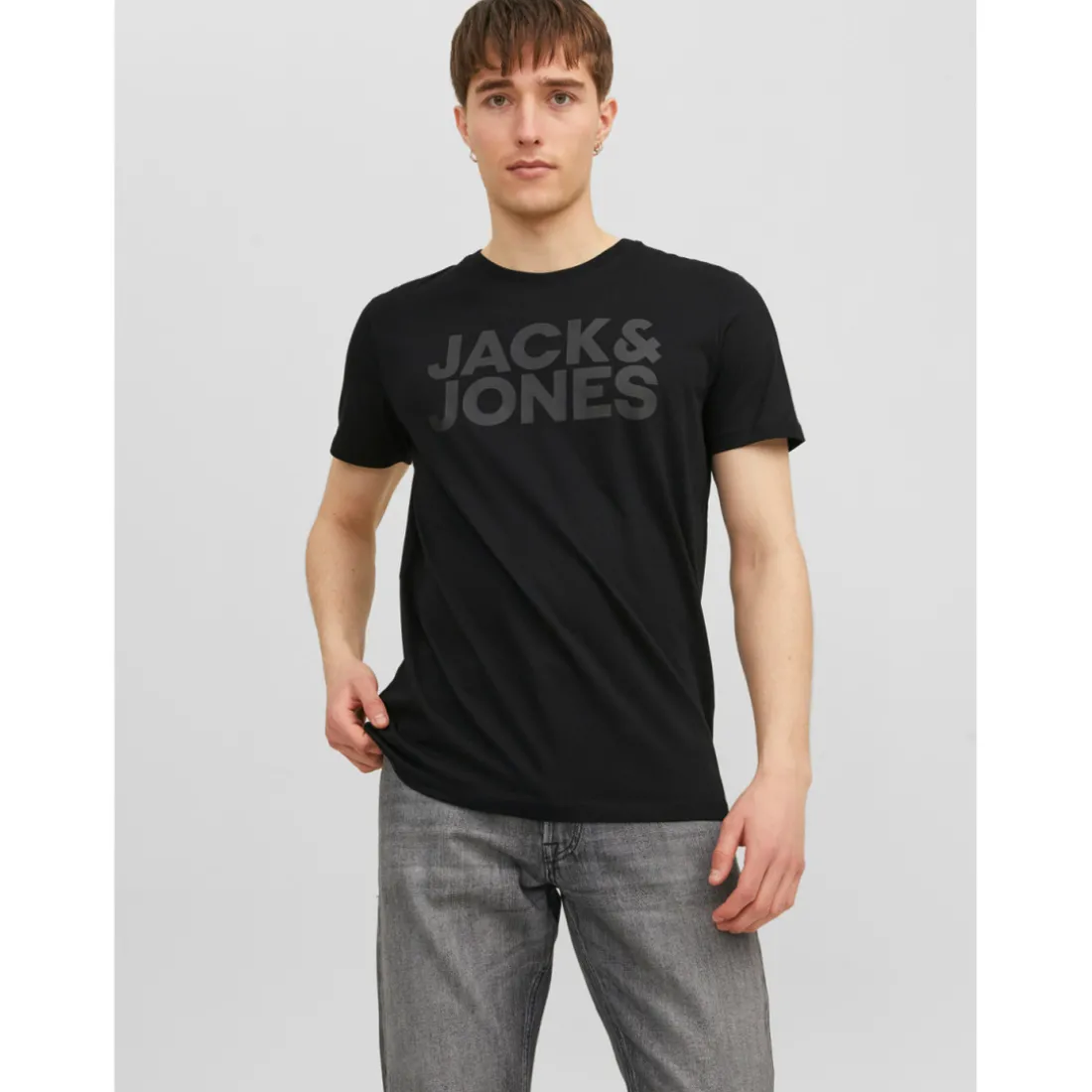 T-shirt Standard Fit Col rond Manches courtes Noir en coton Owen