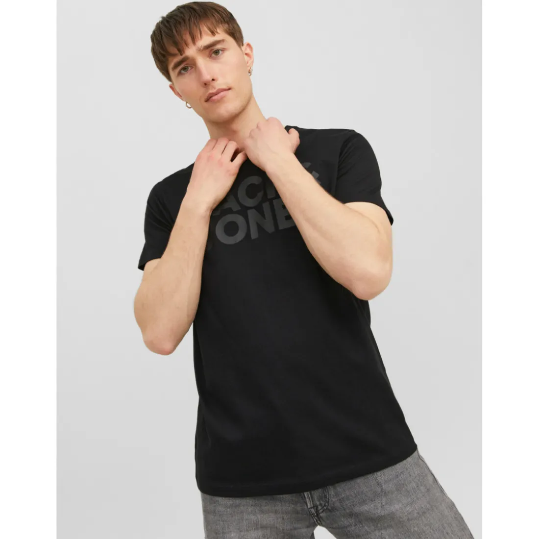 T-shirt Standard Fit Col rond Manches courtes Noir en coton Owen