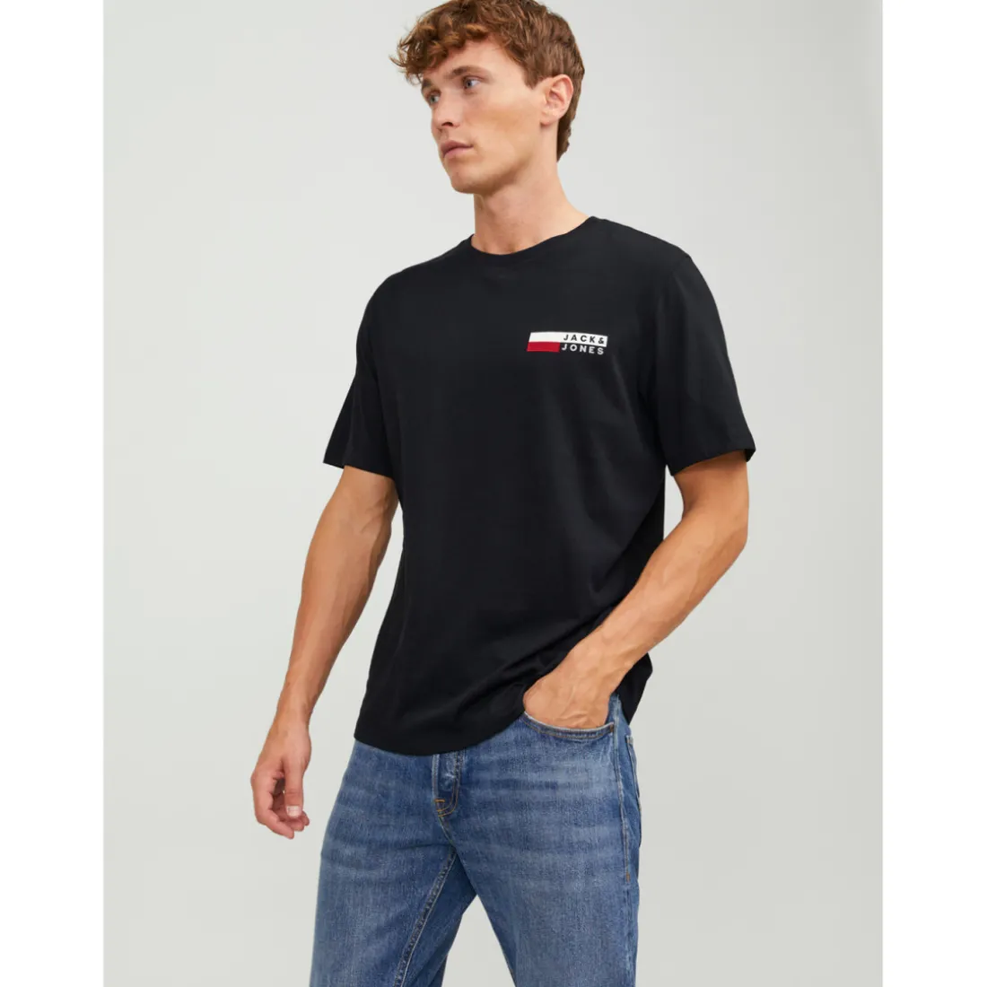 T-shirt Standard Fit Col rond Manches courtes Noir en coton Neal