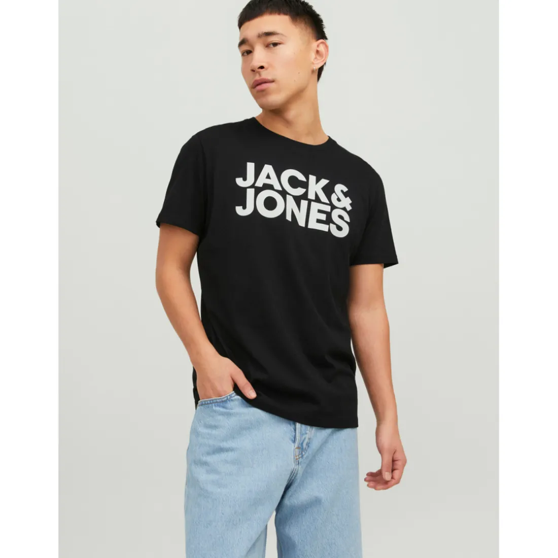 T-shirt Standard Fit Col rond Manches courtes Noir en coton Joel