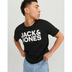 T-shirt Standard Fit Col rond Manches courtes Noir en coton Joel
