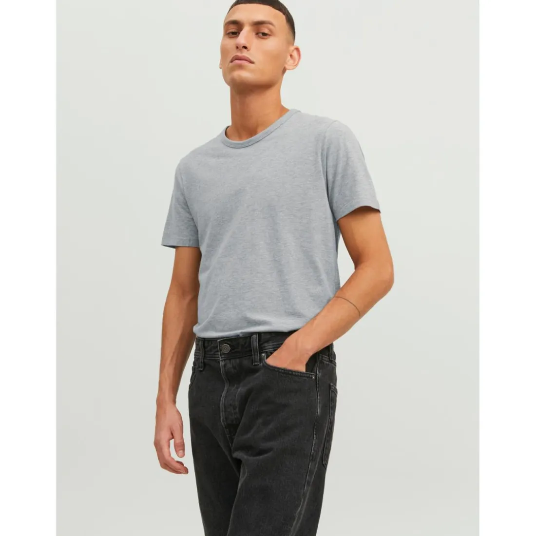 T-shirt Stretch Fit Col rond Manches courtes Gris Clair en coton