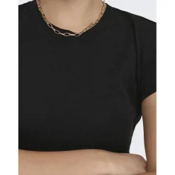 T-shirt tight fit col rond manches courtes noir en coton Alma