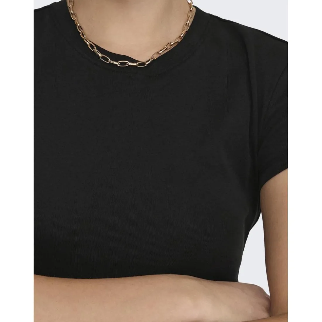 T-shirt tight fit col rond manches courtes noir en coton Alma