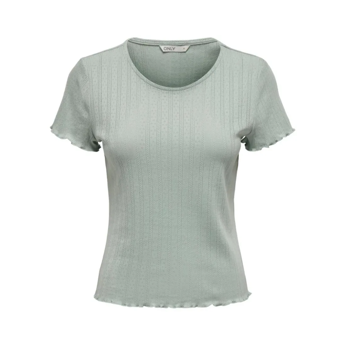 T-shirt tight fit col rond manches courtes vert clair en coton Leah