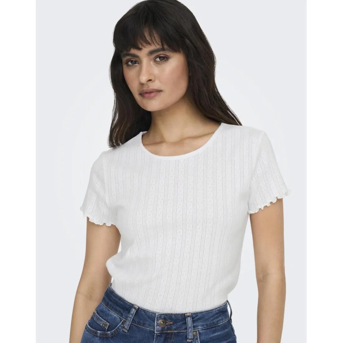 T-shirt tight fit col rond manches courtes blanc en coton Ida