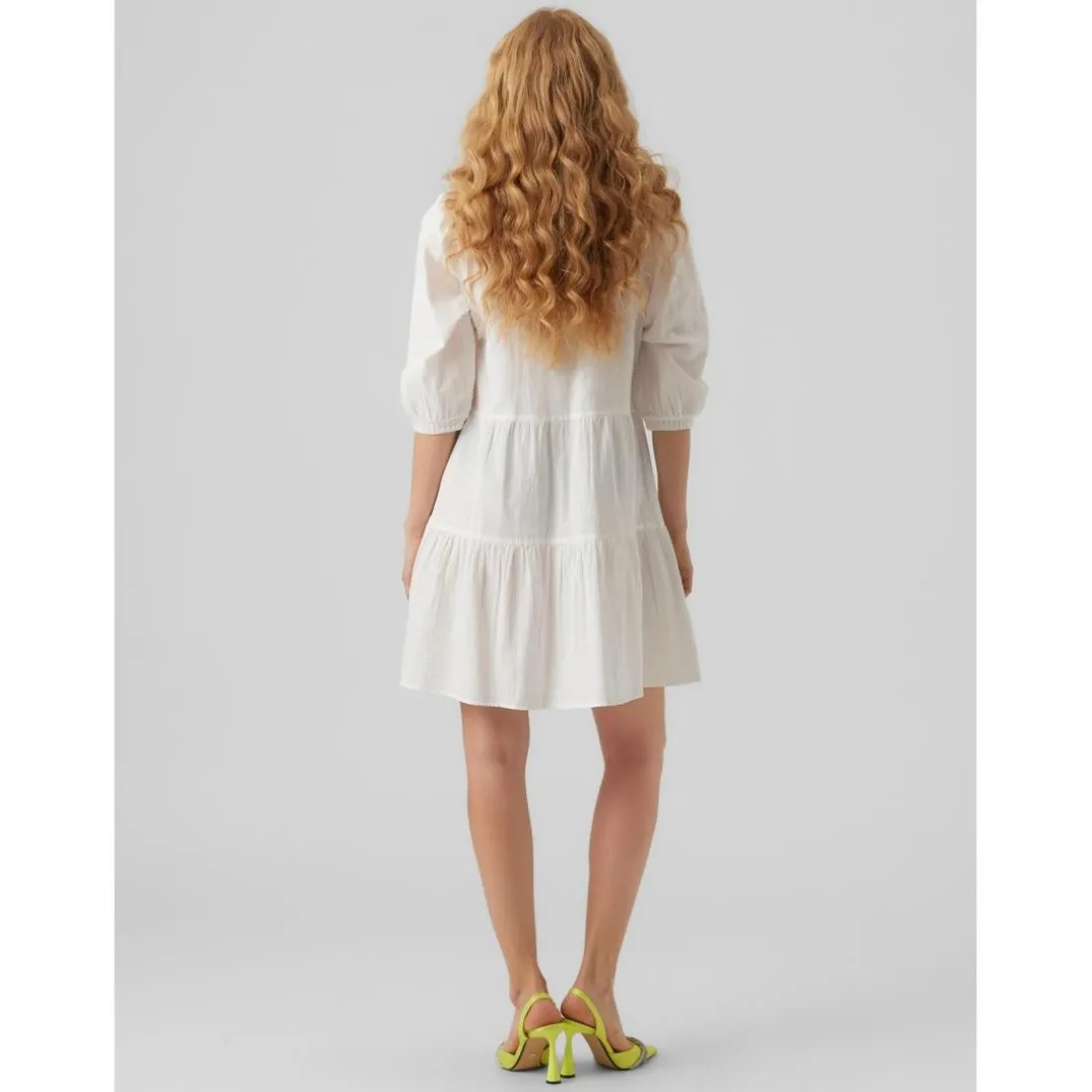 Tunique Regular Fit Col rond Manches 3/4 Court blanc en coton