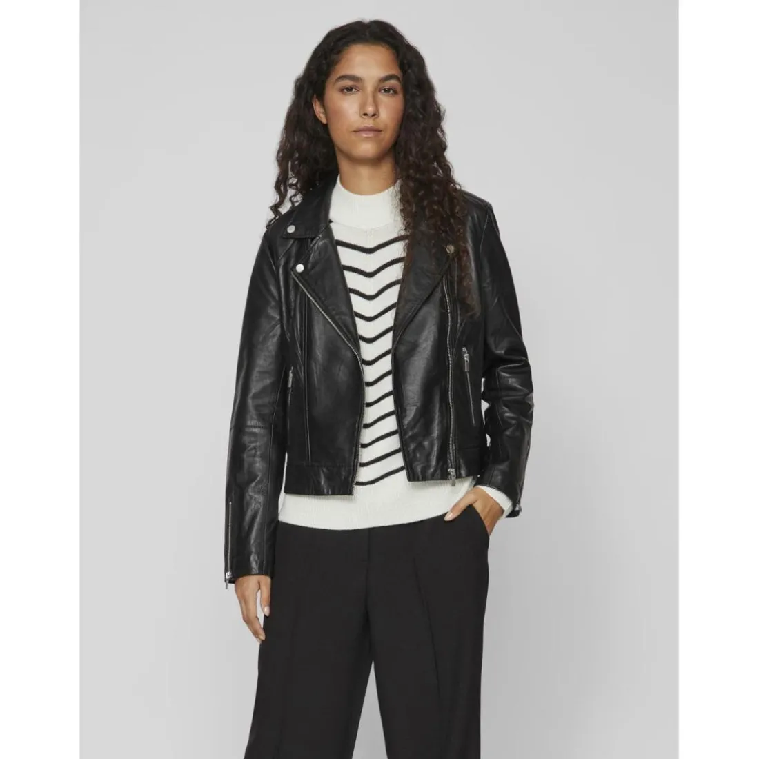 Veste biker noir en cuir