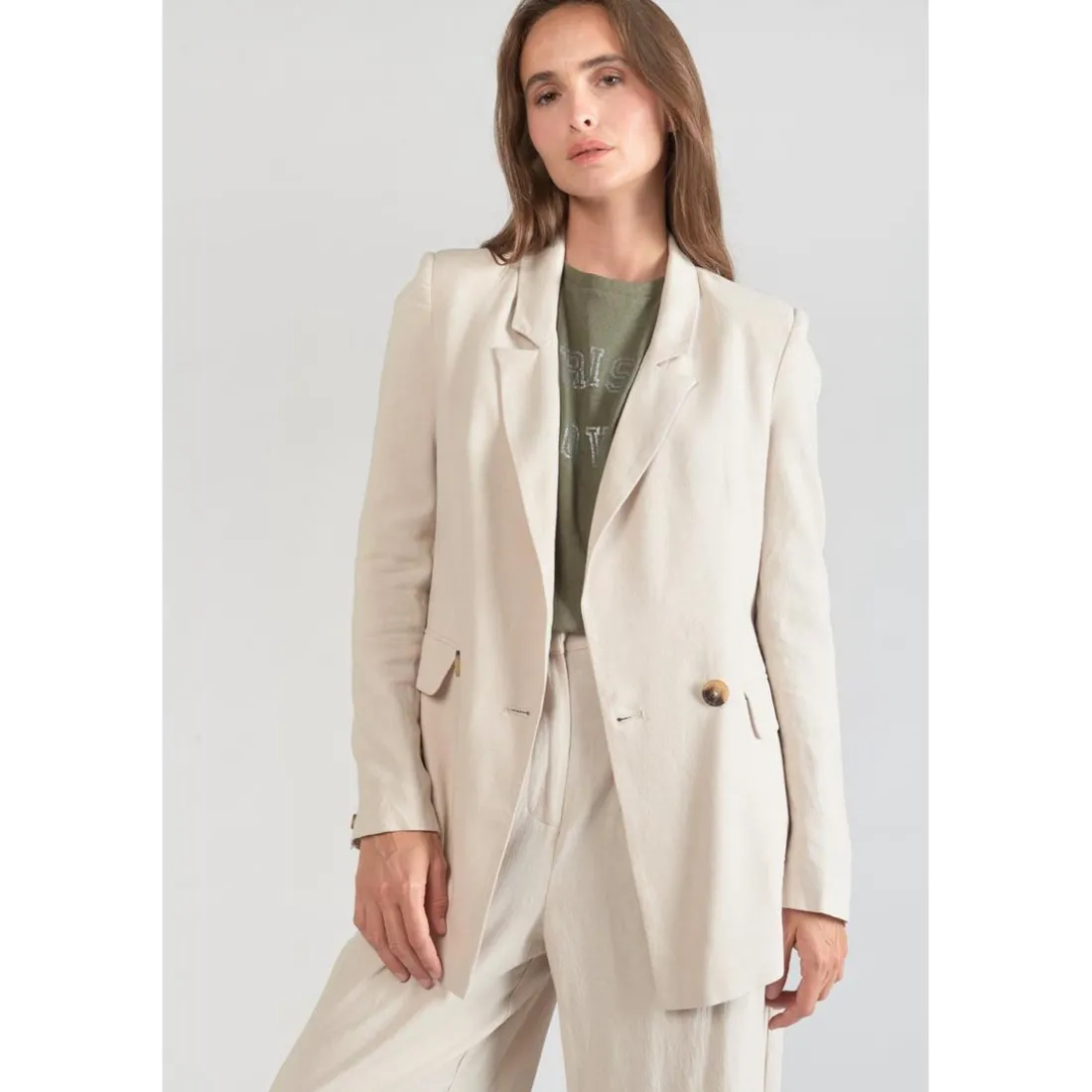 Veste blazer Bek sable blanc en coton