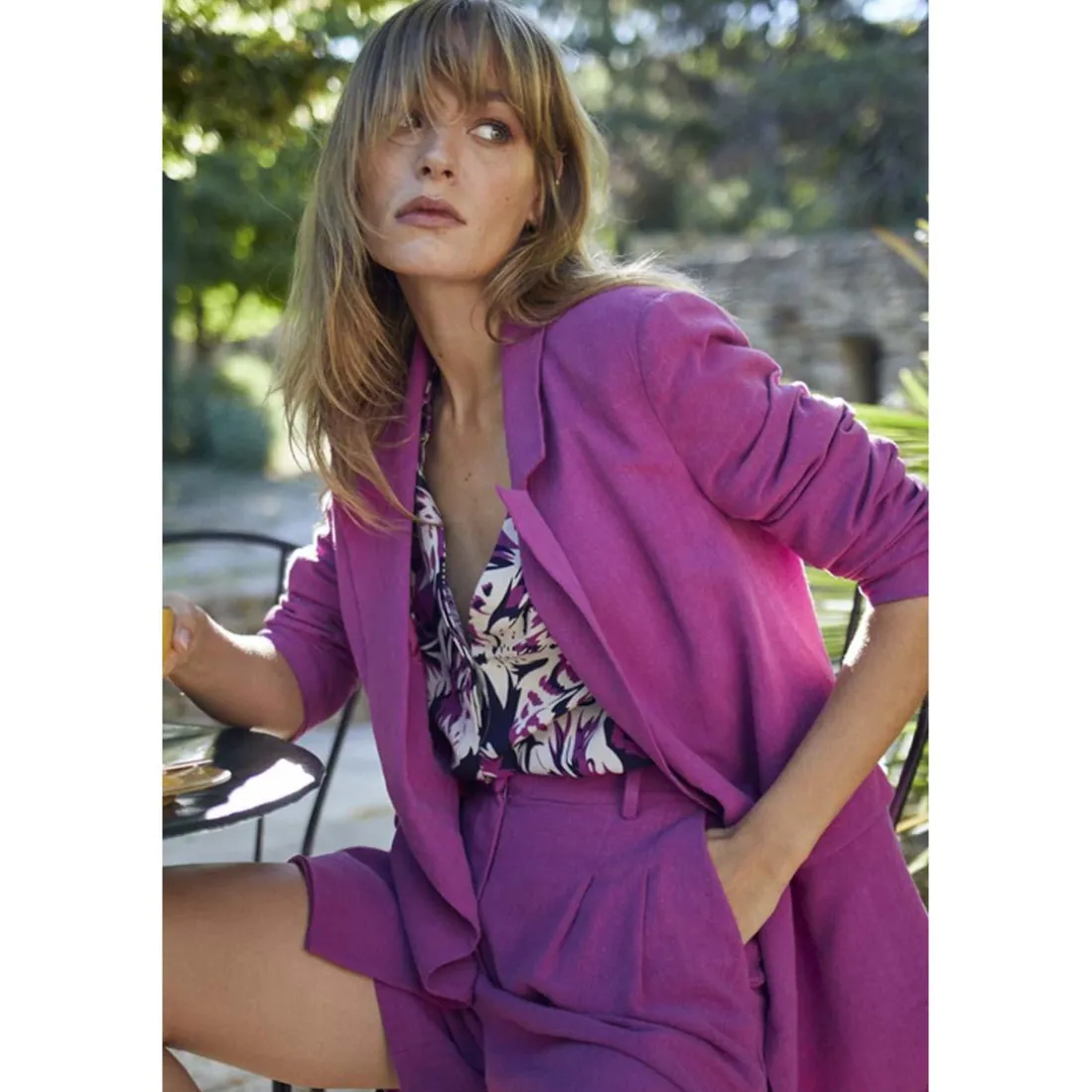 Veste blazer Bek violine rose en coton