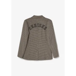 Veste blazer Zoyagi à motif pied de poule beige pour femme
