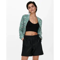 Veste bomber Imprimé all over Col rond Manches longues Poignets côtelés vert
